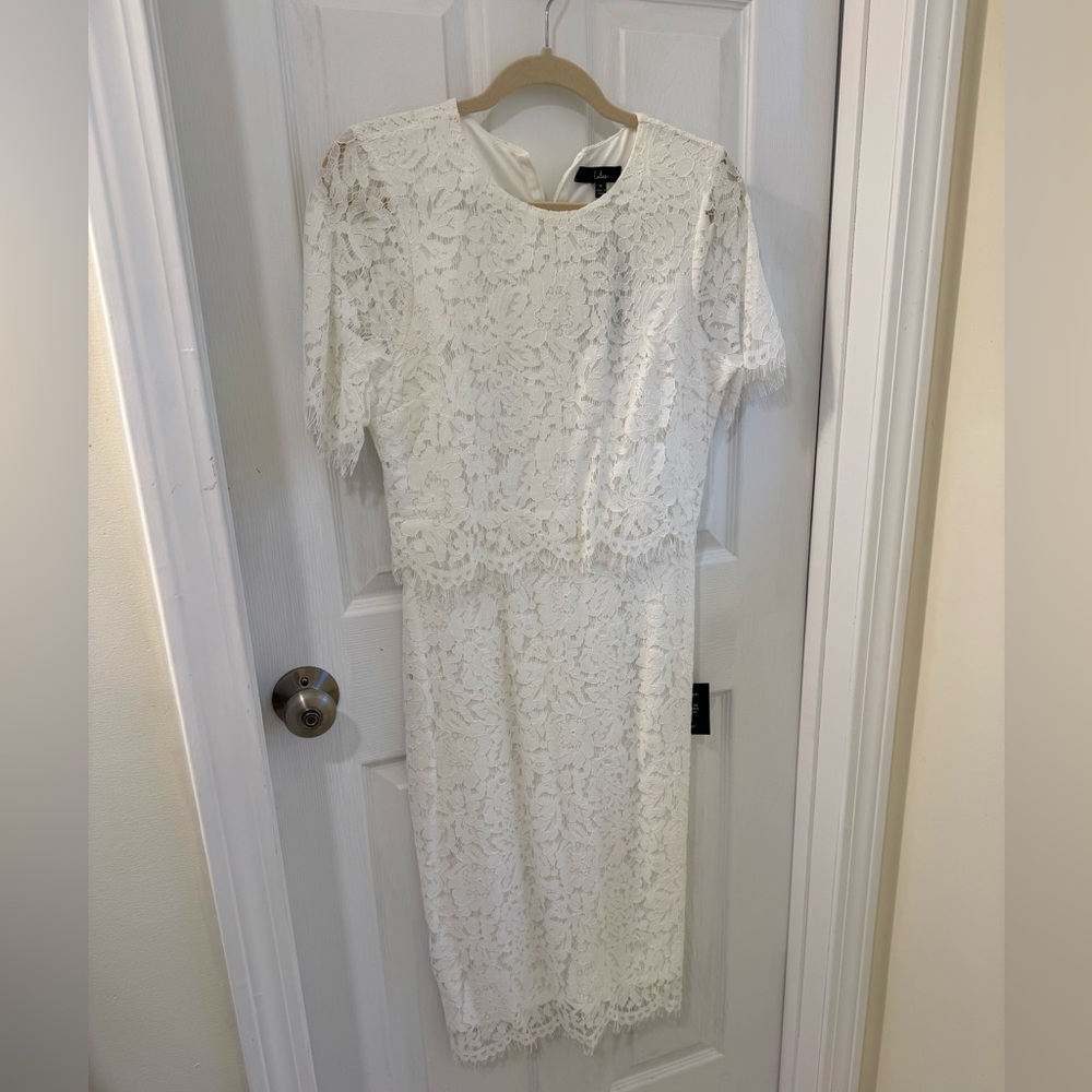 Lulu's White Lace Devotion Midi Dress